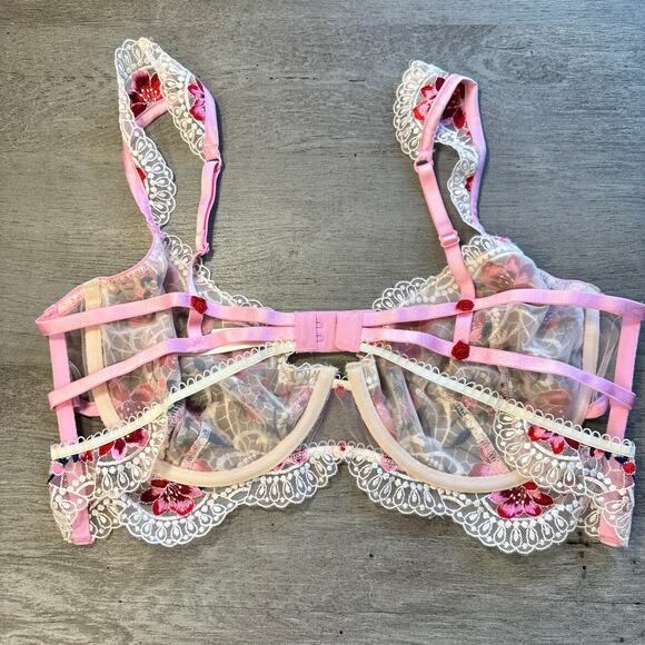 For Love & Lemons Festival Rose Bra Pink White XL - Picture 3 of 6